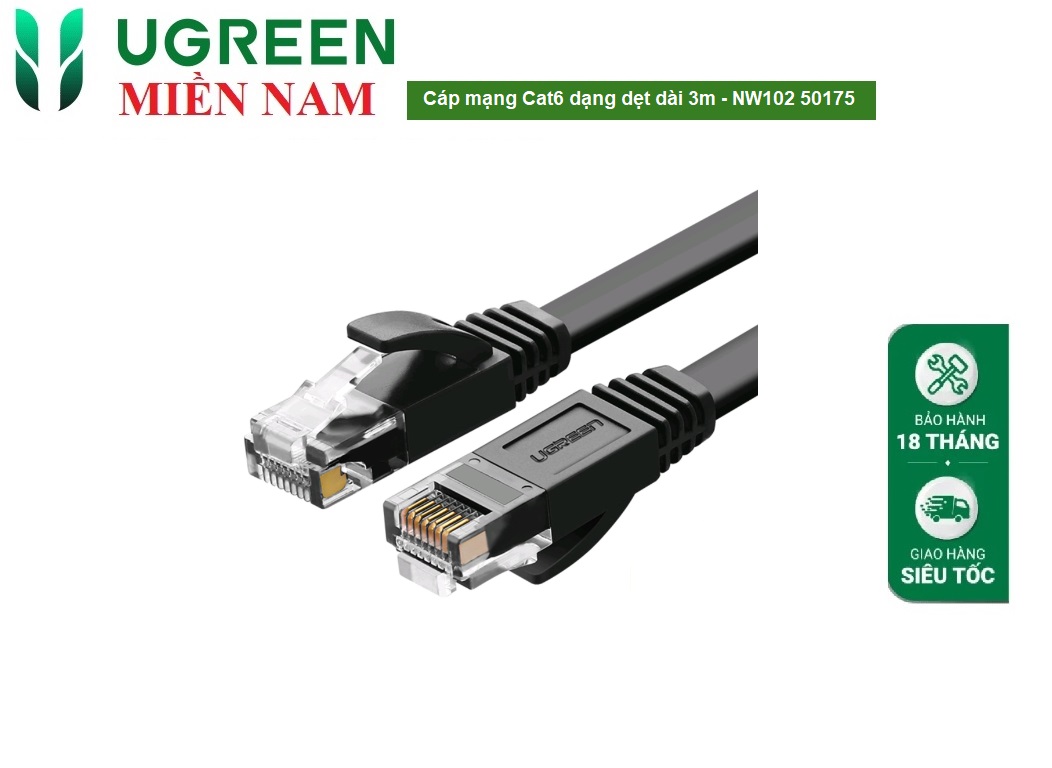 Cáp CAT6  Patch Cord  UTP 26AWG Ugreen 50175 Dài 3M Dạng Dẹt